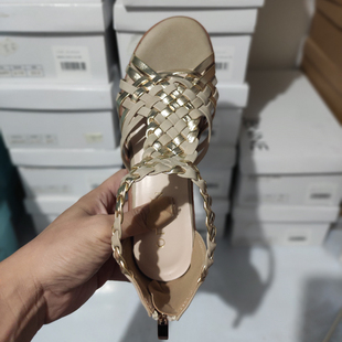 出口日本外贸2024夏季露趾复古罗马凉鞋手工编织小坡跟中跟女鞋