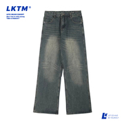 LKTM美式高街复古做旧直筒宽松牛仔裤男女同款vibe个性百搭拖地裤