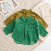 挺括有型~儿童灯芯绒衬衫外套秋2022绿色宽松长袖男女童衬衣