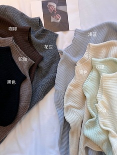 韩国%100美丽诺羊毛半高领，显瘦内搭针织衫套头，打底坑条毛衣女冬