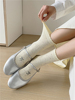 白色袜子女日系花边中筒袜，ins潮春秋款，纯棉蝴蝶结堆堆袜配小皮鞋.