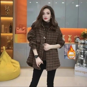 加绒格子衬衫女冬季外穿百搭2023高级感韩版宽松洋气加厚外套