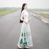 SHIBAI拾白新中式2024夏季女装雪纺长款改良旗袍修身奥黛连衣裙