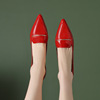 红色高跟鞋2024春夏季真皮，尖头中跟单鞋粗跟皮鞋，女款瓢鞋女鞋
