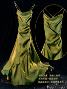 无线wuxian醒春人鱼偏光，绿大裙摆长款成人礼，生日会连衣裙礼服裙