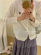 K2024夏季韩系V领冰丝针织小衫甜美蝴蝶结百搭长袖空调罩衫