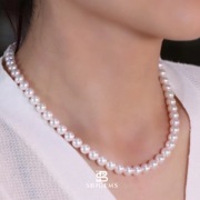 石宝记  天然海水珍珠Akoya项链 7-7.5mm天女珍珠项链 高亮小灯泡