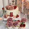 新中式婚礼甜品台蛋糕，装饰插件铁艺圆环，囍结婚订婚玫瑰花纸杯插牌