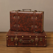 欧式复古手提箱收纳整理储物箱老式皮箱，旅行拍摄装饰道具箱木箱子