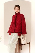 国潮新中式红色棉服女2024新春高级感重工刺绣唐装棉袄外套