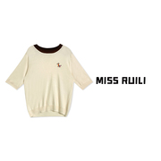 MISS RUILI定制 撞色圆领短袖甜美百搭羊毛针织衫A6798