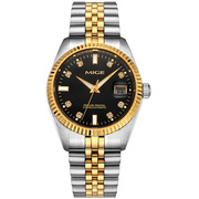 钢带夜光日历手表士手表时尚瑞士24k金色全自动镂空机械表男