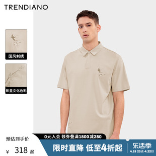 trendiano国风刺绣polo衫，2024年夏季微阔百搭短袖圆领上衣男