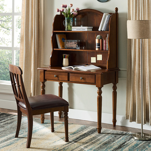 美式实木书桌书架组合现代卧室电脑桌欧式书柜，轻奢写字桌家用桌子