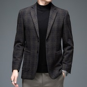 羊毛呢西装男春秋韩版商务休闲修身时尚简约大气条纹气质外套