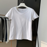 白色t恤女棉质修身洋气纯色短袖低领上衣百搭紧身女装2022年