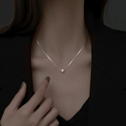 s925纯银珍珠项链女款轻奢小众2023吊坠设计感高级锁骨链