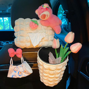 车载纸巾盒汽车内挂式卡通女生可爱车上用收纳抽纸盒高级感装饰品