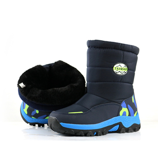 新防滑(新防滑)儿童雪地靴加厚保暖女童棉靴防水户外男童，雪地鞋金属防滑品