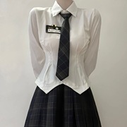 学院风JK制服秋衬衫女长袖白色收腰衬衫日系甜美不规则收腰上衣女