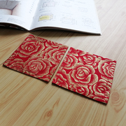 江南手工制作方形烫金棉布餐垫，系列中式古典布艺杯垫玫瑰情结