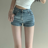 欧美辣妹紧身牛仔短裤，女夏季弹力高腰，小个子大码包臀热裤超短裤子