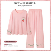 『粉色草莓』日系の2023年纯棉季睡衣女春秋，款长袖家居服套装