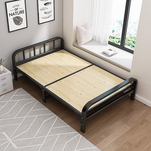 折叠床午休单人床实木床板1.2米简易双人铁架家用小床硬板加固1米