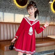 女童春秋款学院可爱公主，裙裙长长袖短裙，日系甜美红色连衣裙a6812