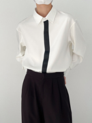 SF/春秋新韩版高级感时髦复古气质长袖衬衫男士宽松垂感领带衬衣