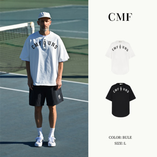 CMF白色字母印花短袖男t恤美式复古棒球风运动POLO领小众休闲上衣