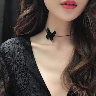 项链女锁骨链小众设计蝴蝶，短款黑色颈链项圈，choker个性脖子配饰