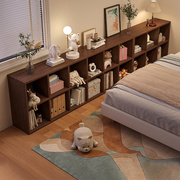 床边置物架床头实木格子柜靠墙书柜卧室夹缝落地胡桃色书架展示柜