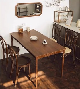 法式中古风实木餐桌长方形家用客厅美式餐厅咖啡桌小户型创意书桌