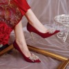 2023红色结婚鞋新娘鞋中式秀禾婚纱小码孕妇订婚敬酒服高跟鞋