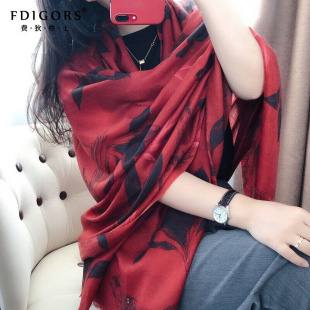 fdigors羊毛围巾女秋冬季设计师，款低调红色系，韩版百搭长款指