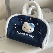 中古Hellokitty复古牛仔刺绣毛绒手提包2023秋冬腋下包法棍包