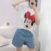 卡通米奇睡衣女夏季薄款纯棉布休闲出门可外穿家居服短袖短裤套装