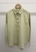 女士外贸TT灰绿色纯色弧形下摆两侧开叉宽松直筒纯棉长袖衬衫