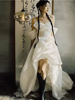 法式婚纱2024新娘一字肩缎面高级质感小拖尾复古小个子轻纱