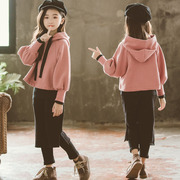 女童秋冬季休闲套装2023儿童洋气时髦加绒卫衣大童运动两件套