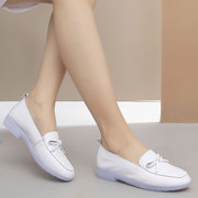 舒适白色护士鞋圆头平跟单鞋，软底妈妈鞋低跟休闲女鞋工作鞋职业鞋