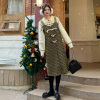 圣诞节连衣裙日系绿色格子，背心裙复古设计中长款牛角扣毛呢背带裙