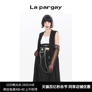 lapargay纳帕佳春季女装黑色，上衣欧美时尚休闲无袖长款马甲潮