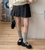韩国大码女装2024春装时尚拉链后松紧显瘦百褶牛仔裙裤特