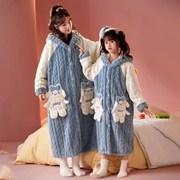 亲子装母女款家居服冬季中大儿童韩版浴袍，女童法兰绒加厚睡袍