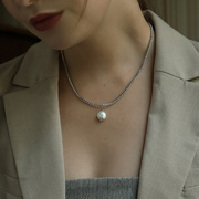 水钻锆石珍珠项链女天然珍珠小众，ins复古锁骨，链高级感气质毛衣链