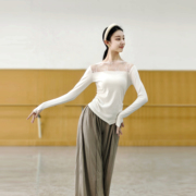 现代舞印花蕾丝拼接修身套指上衣，舞蹈服中国舞，练功服秋冬瑜伽艺考