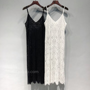 2024春夏韩国ulzzang镂空叠穿蕾丝吊带连衣裙设计感显瘦长款裙子