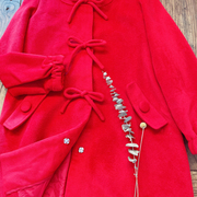n2甜美lolita新年红色优雅可爱蝴蝶结法式赫本风复古毛呢大衣外套